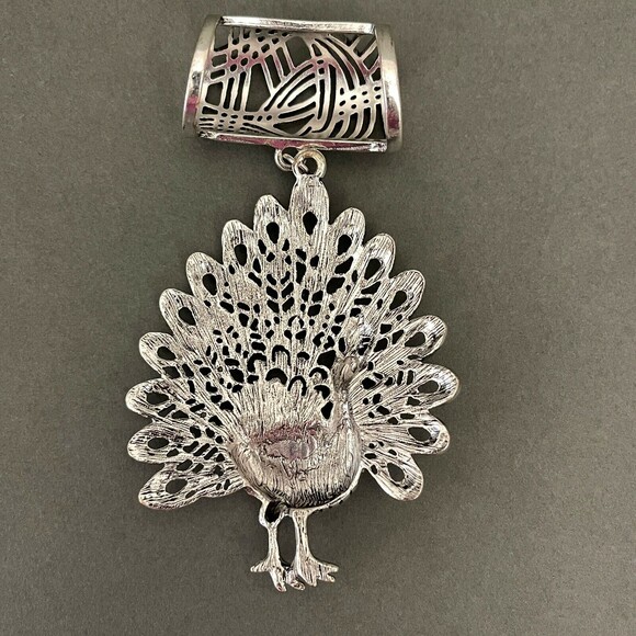 Silver-tone Peacock Pendant Rhinestones Scarf Necklace Fashion Jewelry NWOT - Picture 4 of 4